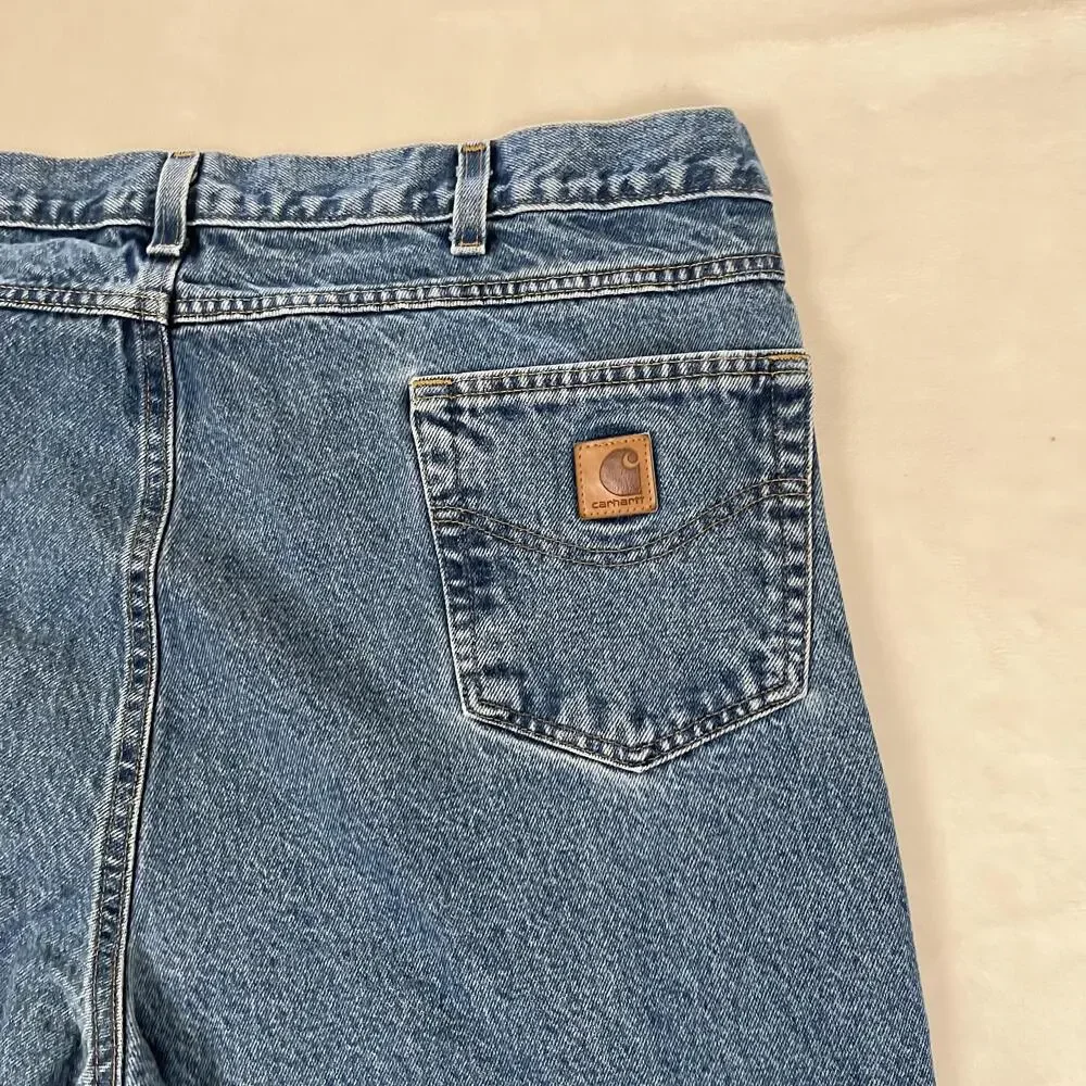 Carhartt Jeans Mens 42x32 Blue Relaxed Tapered Work Denim Medium Wash B17-DST